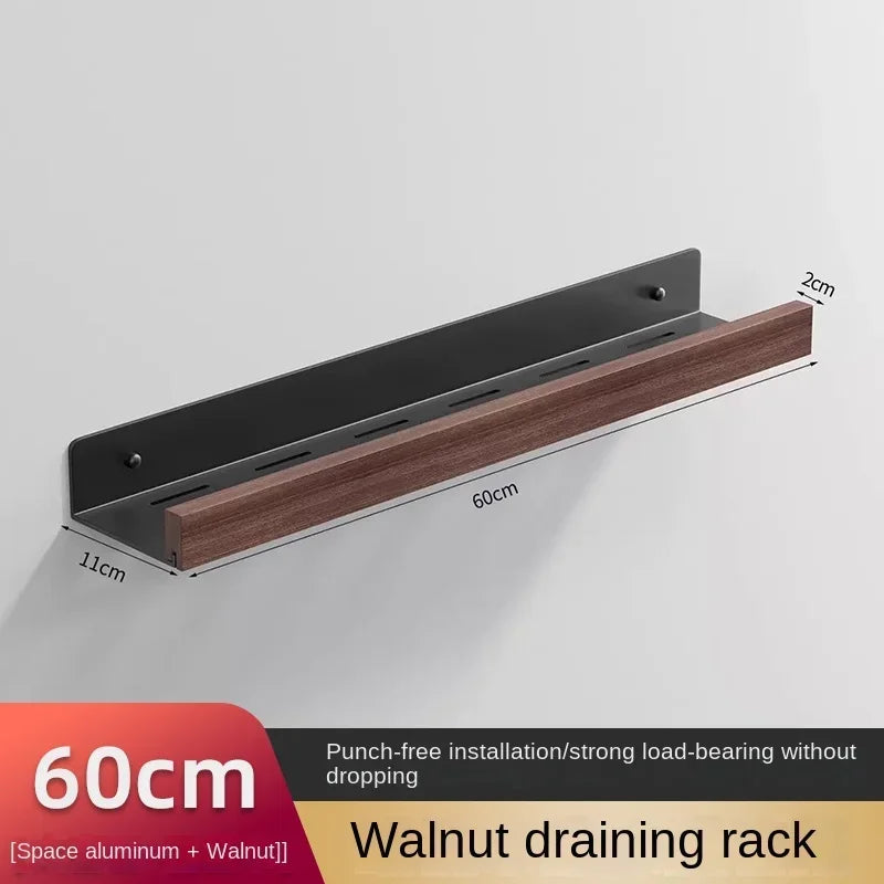 étagère murale bois noir moderne double niveau salle bain fixations vis support rangement