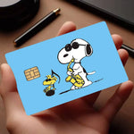 autocollant carte credit snoopy happy holidays bleu marine moderne