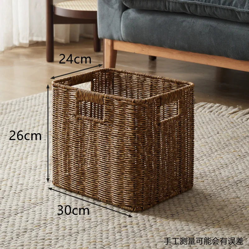 panier rangement rotin marron clair rustique salle bain salon