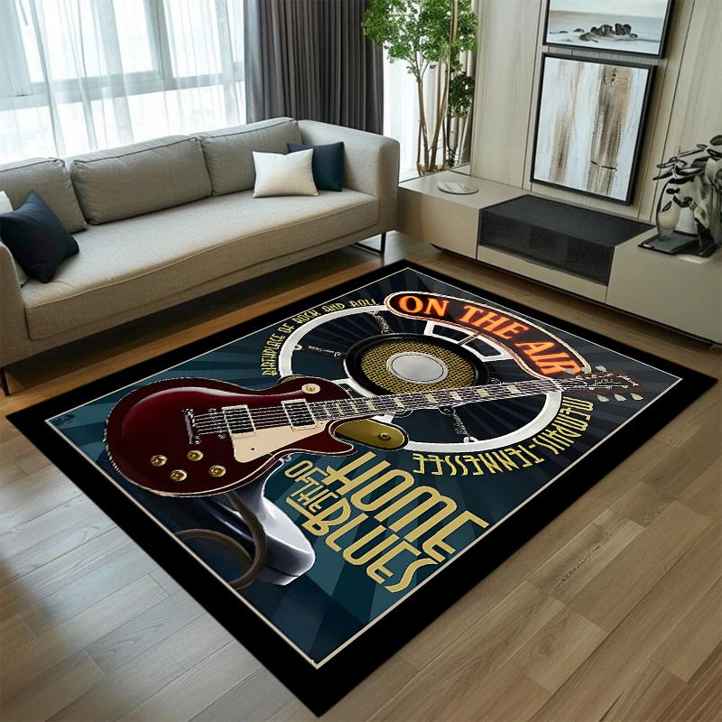 tapis vintage guitare rock noir rouge blanc salon chambre décoration moderne jazz musical