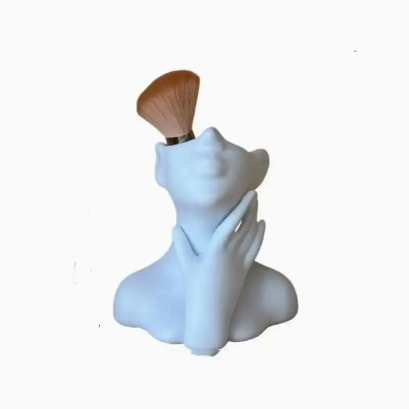 organisateur pinceaux maquillage vase fleurs séchées blanches moderne sculptural blanc noir