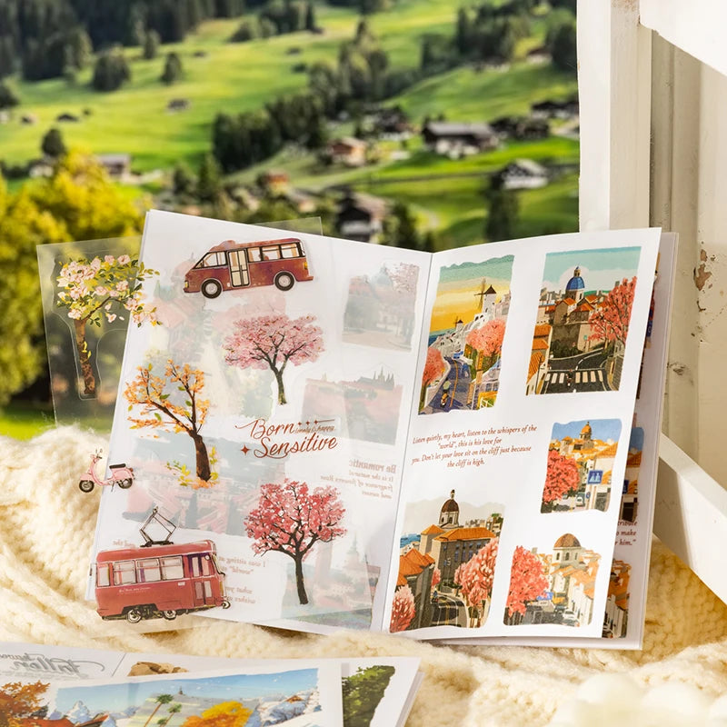 sticker paysagiste saisonnier scrapbooking stickers autocollants livres stickers paysages naturenels illustrations paysages urbains