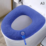 couvre siège toilette violet bleu gris rayures horizontales doux confortable fixé ruban noir lavable