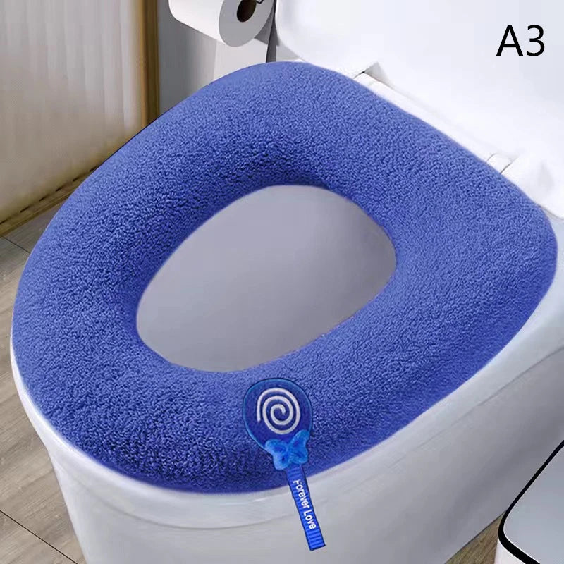 couvre siège toilette violet bleu gris rayures horizontales doux confortable fixé ruban noir lavable