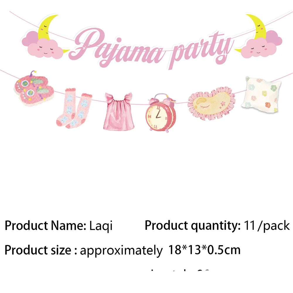 décoration fête thème pyjama suspendus toppers gâteau assiettes tasses serviettes nappe table