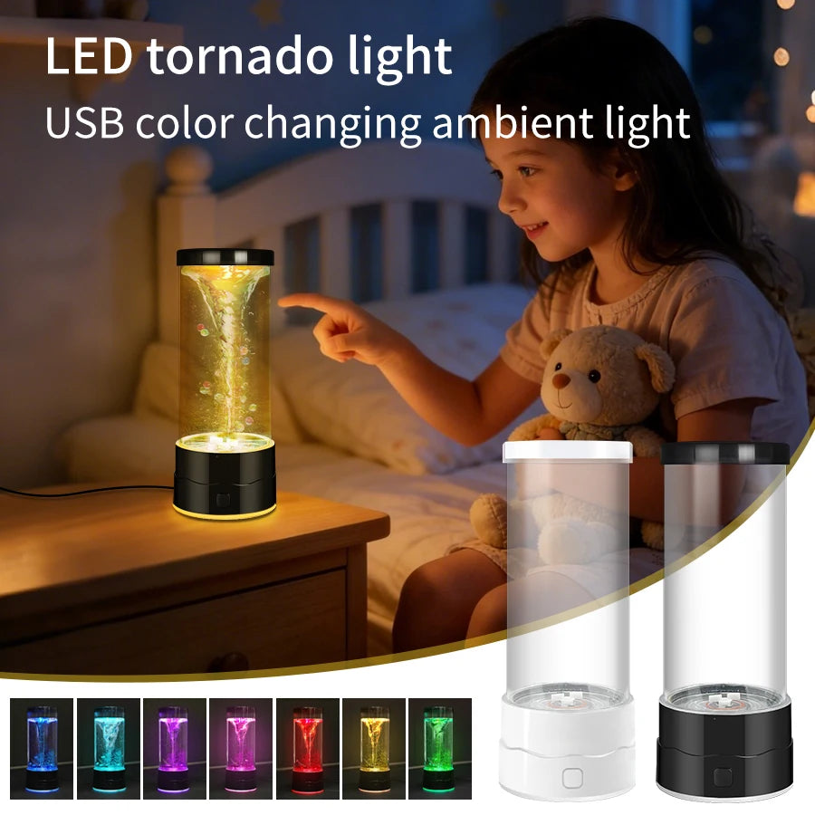 veilleuse led tourbillon liquide mouvement blanc noir bleu jaune minimaliste base lumineuse sac colorées