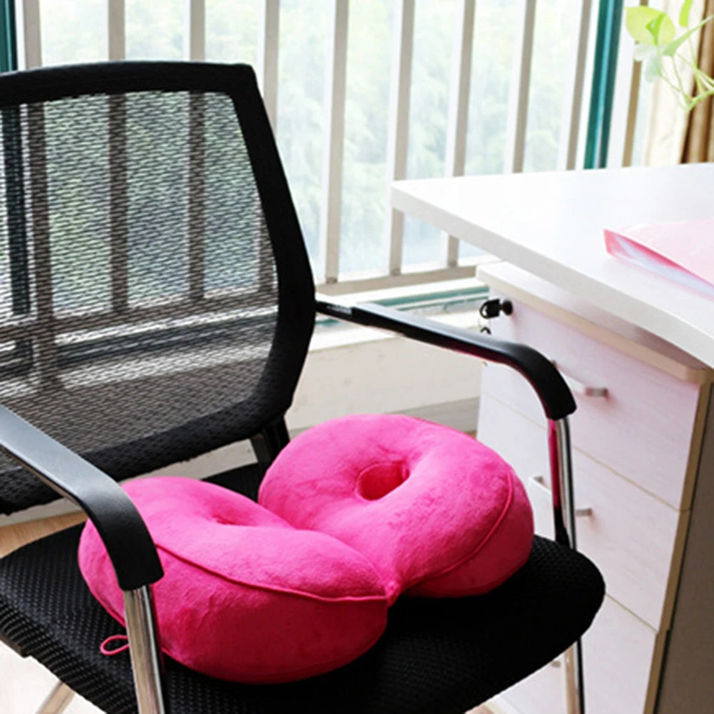 coussin siège ergonomique mousse mémoire forme doux rose noir adhésif coccyx sciatique confort