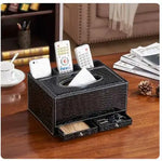 boîte rangement simili cuir noir multifonctionnelle poignées métalliques téléphone télécommandes