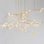 suspension lumineuse moderne dorées franges opalescentes élégante led lumières 180cm doré blanc