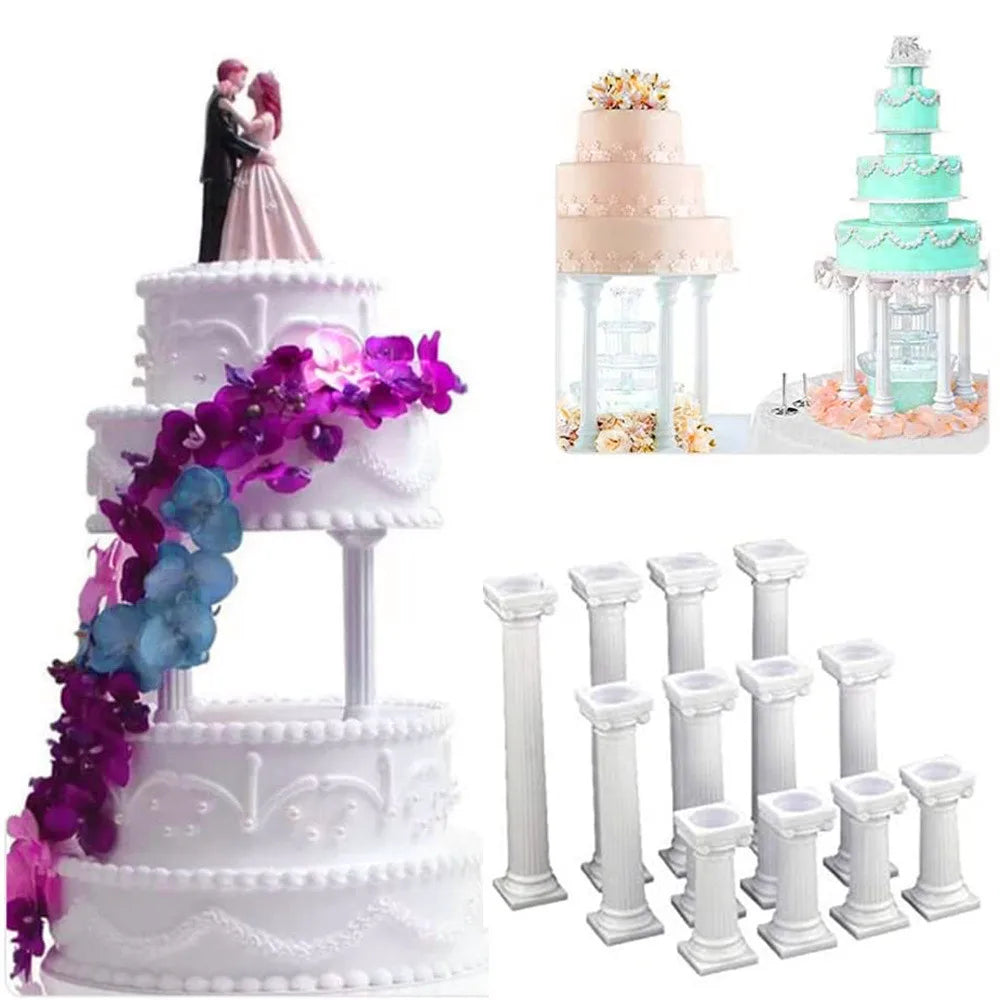 supports gâteau colonnes grecques blancs cannelés hauts 7.5cm 12.5cm 17cm decoration classique metal environnement