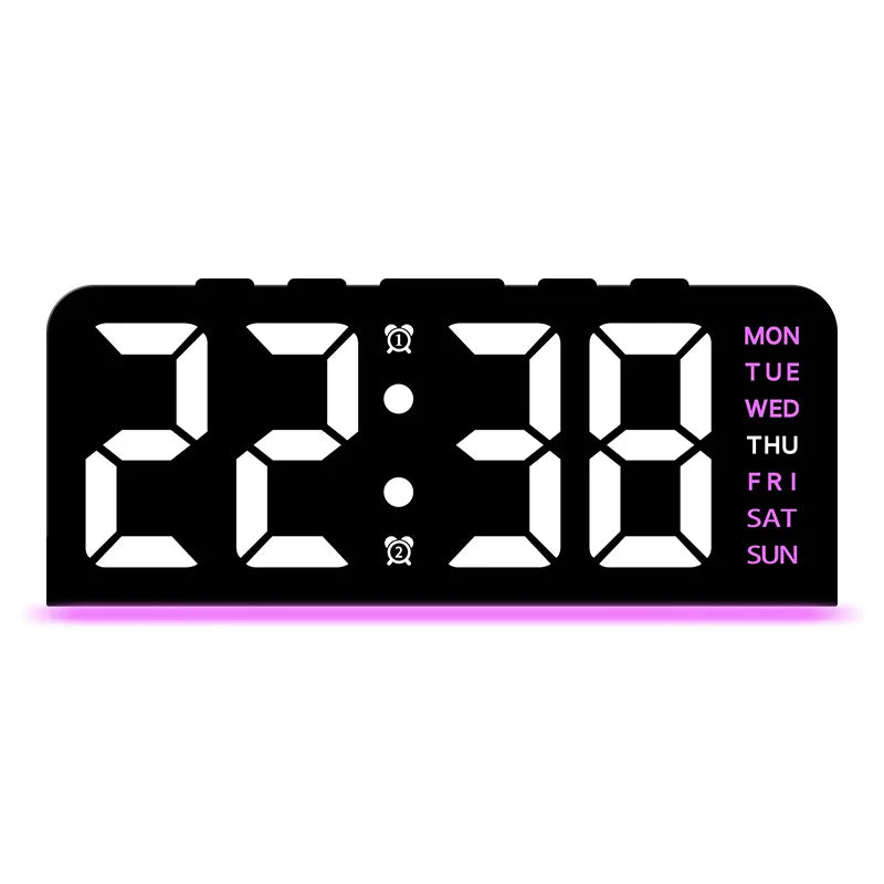 horloge numérique moderne affichage LED couleur noir blanc bleu rose