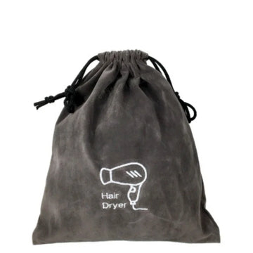 sac rangement noir velours sèche cheveux brodé cordon serrage utilitaire multi usage compression 26x30cm