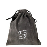 sac rangement noir velours sèche cheveux brodé cordon serrage utilitaire multi usage compression 26x30cm