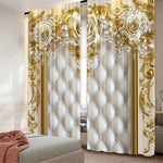 rideau deux pièces polyester roses blanches dorées classique baroque opaques blanc doré beige