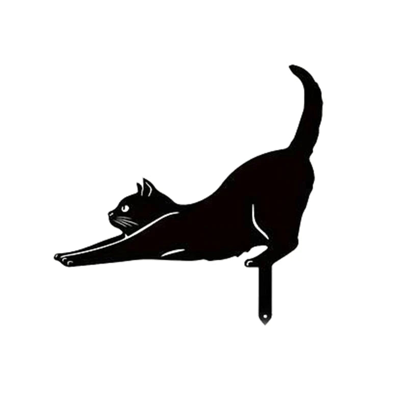 décoration jardin chat métal noir rouille silhouette animaux extérieur fleurs outils bottes jaunes