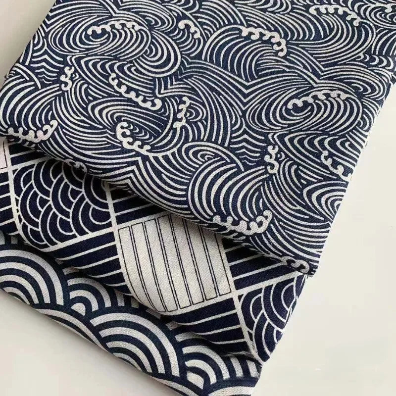 tissu teint motif vagues bleu marine blanc moderne serviettes 150cm large résistant abrasion 150x50cm