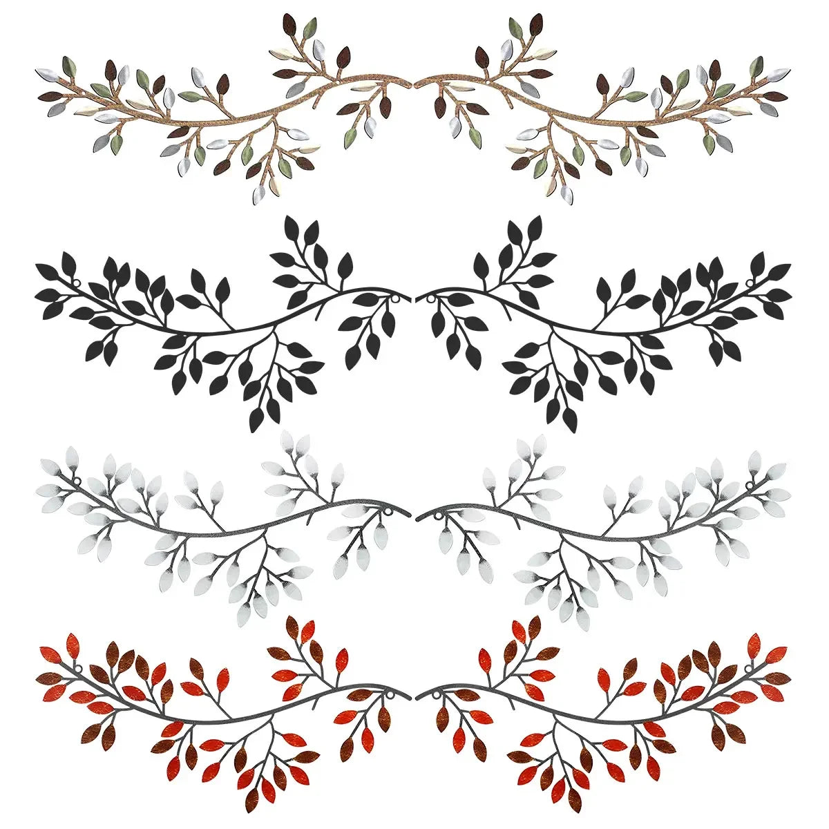 décoration murale métal feuilles stylisées 30x16cm noir blanc rouge suspendu artisanal moderne