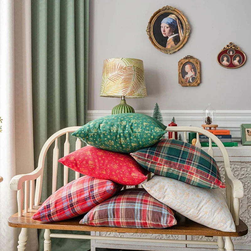housse coussin noël carreaux rouge vert polyester décorative maison voiture 60x60cm 45x45cm traditionnelle festive