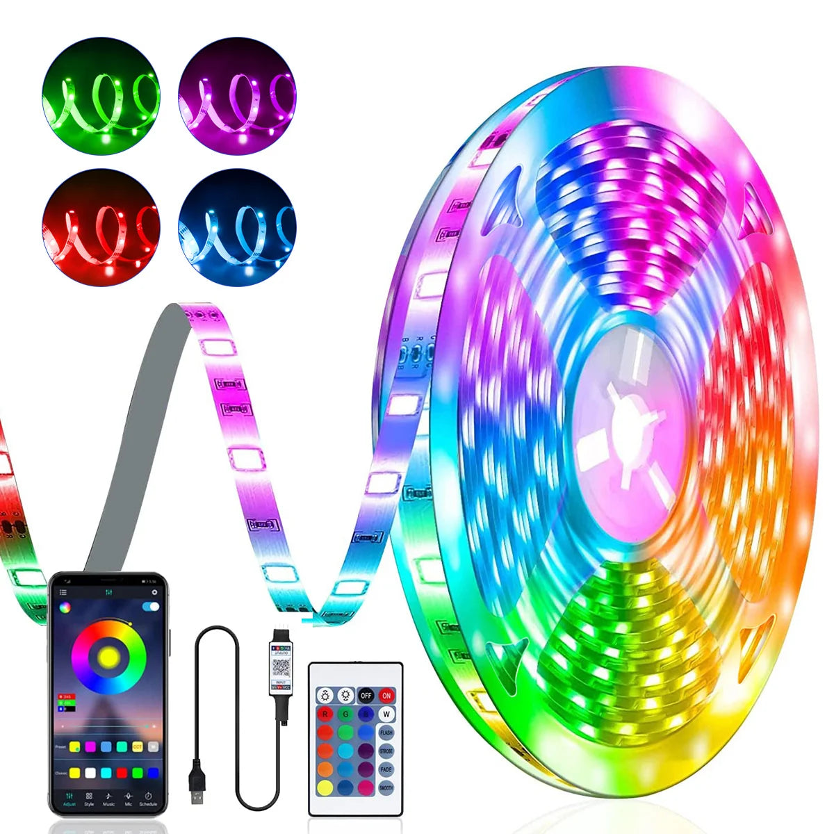 ruban led multicolore synchronisation musique télécommande câble usb adhésif moderne chambre fêtesRGBOptique
