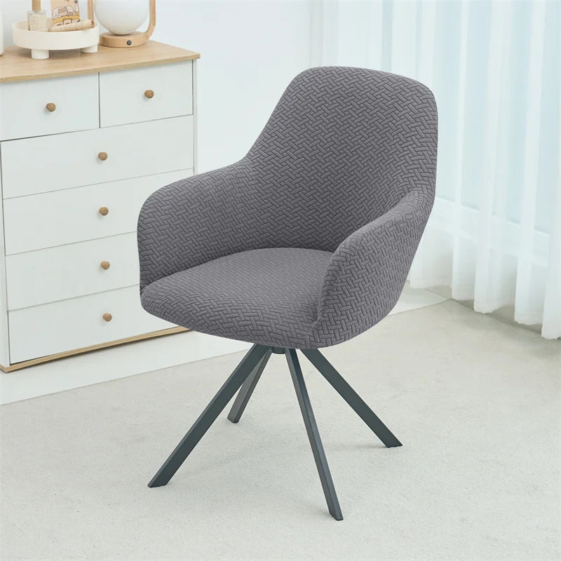 housse fauteuil pivotant jacquard gris moderne élasthanne polyester tringles complète