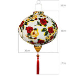 lanterne japonaise traditionnelle rouge fleurs décorative artisanale pompon bois suspendue