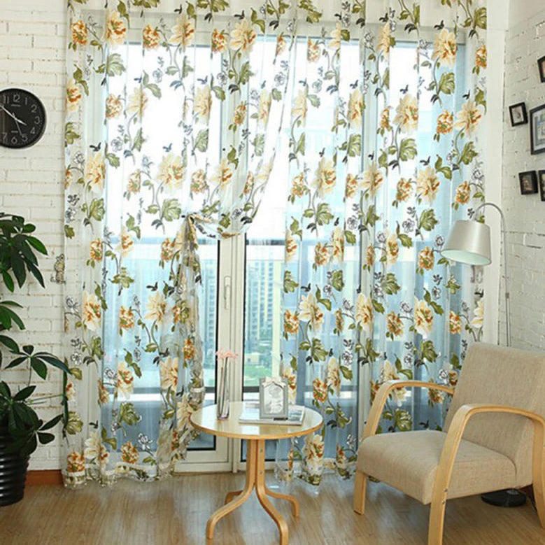 rideaux voilés motifs floraux tissu texturé translucides décoratifs romantiques fleurs feuilles