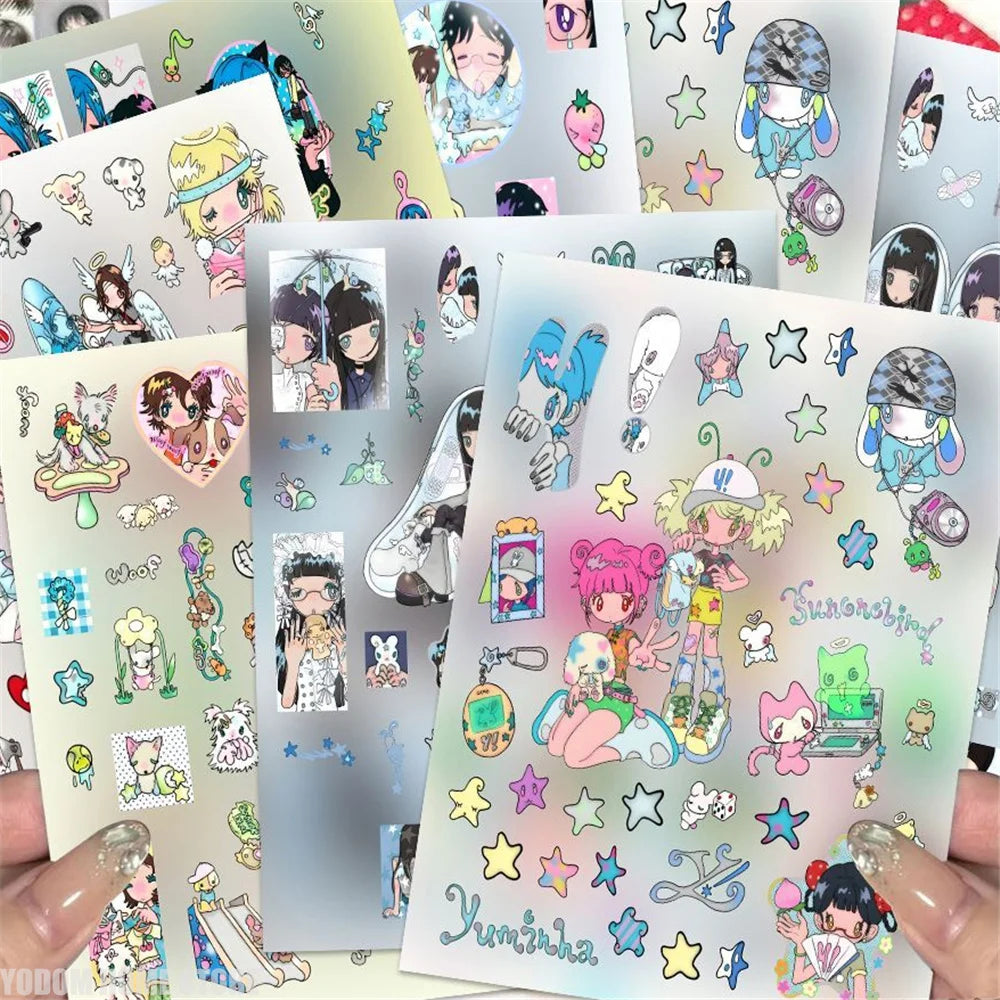 sticker kawaii autocollants mignons dessins animés personnages animaux coeurs floraux pvc multicolores scrapbooking téléphone