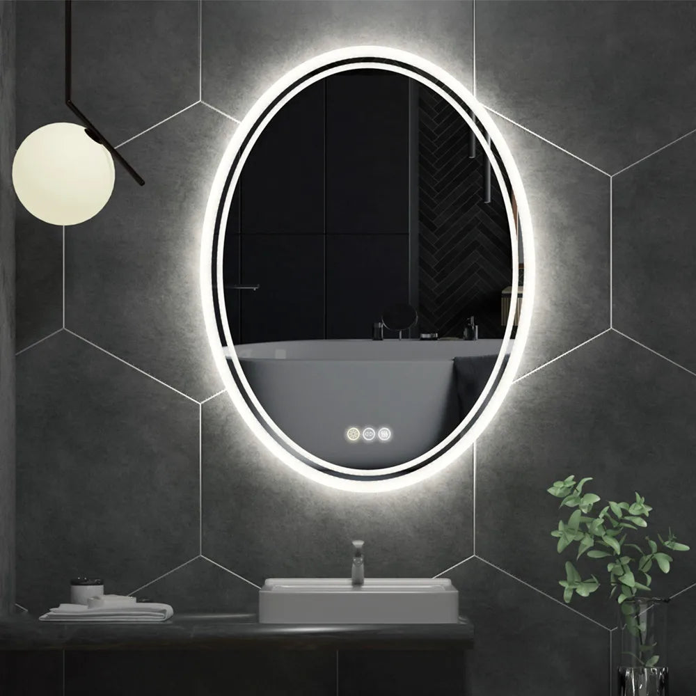 miroir ovale lumineux moderne éclairé antifog waterproof blanc gris mat