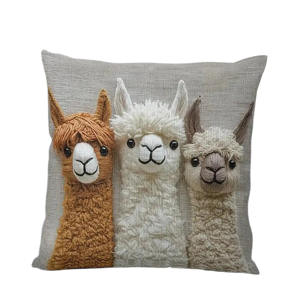 housse coussin lamas brodés fond texturé beige marron anniversaire noel décoration chambre
