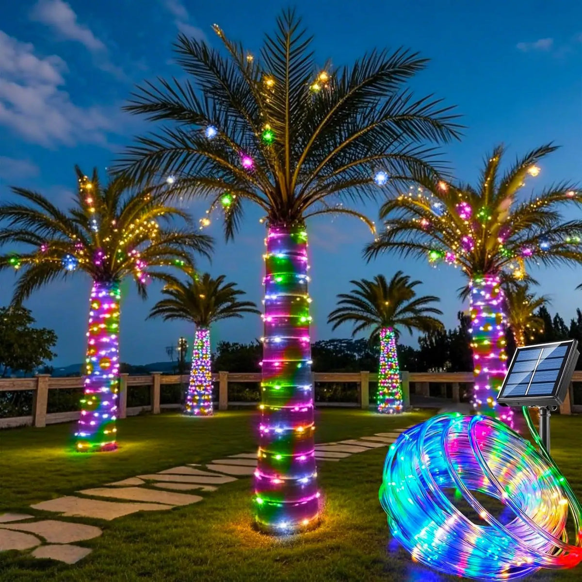 guirlande lumineuse multicolore filée moderne panneau solaire adhésif extérieur led jardin noël festive imperméable