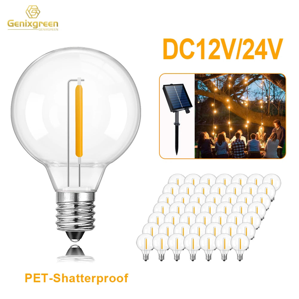 ampoule led filament transparente jaune moderne 360° 2700K 12V 24V E12 20000h 60lm globe