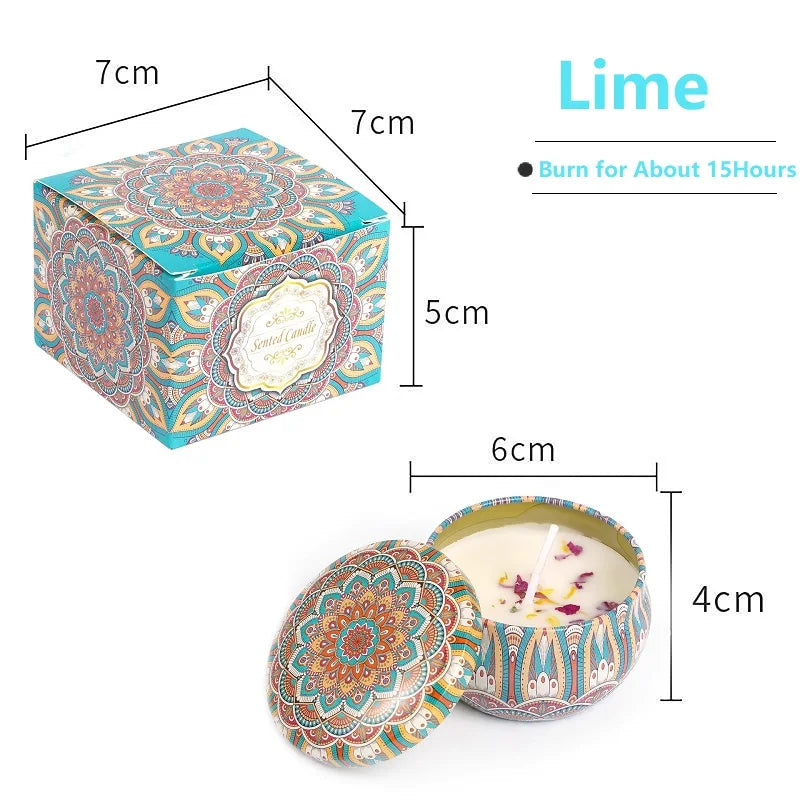 bougie parfumée cire soja boho chic motif mandala couvercle boîte rangement