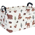 boîte rangement pliable tissu lin motif animaux moderne blanc marron gris vert