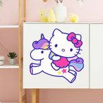 sticker mural hello kitty licorne arc ciel étoile dessin animé violet rose blanc bleu