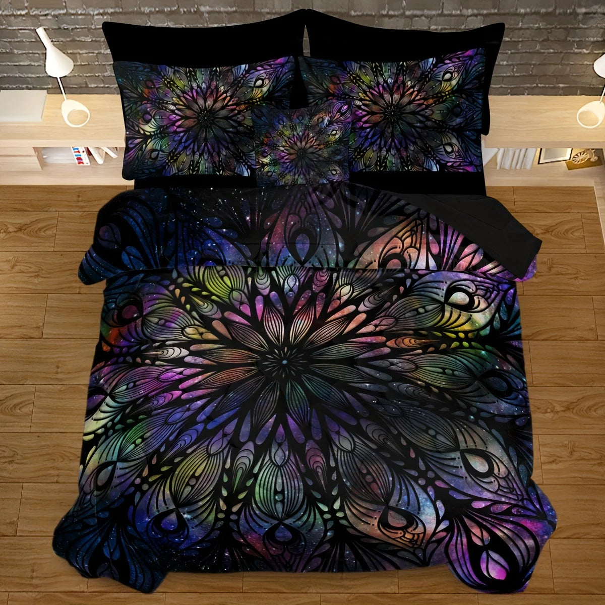 ensemble literie multicolore floral moderne taies oreiller abstraites motifs plumes