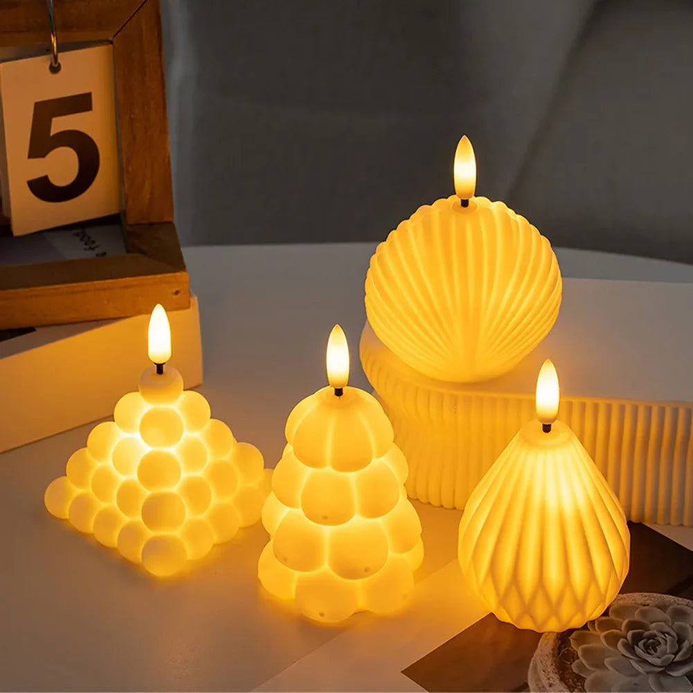 bougies led sans flamme moderne rayures verticales blanc opalescent ambiance mariage centro mesa