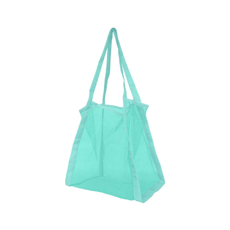 sac plage bleu clair vert clair rose jaune fluo maille réutilisable respectueux environnement pliable