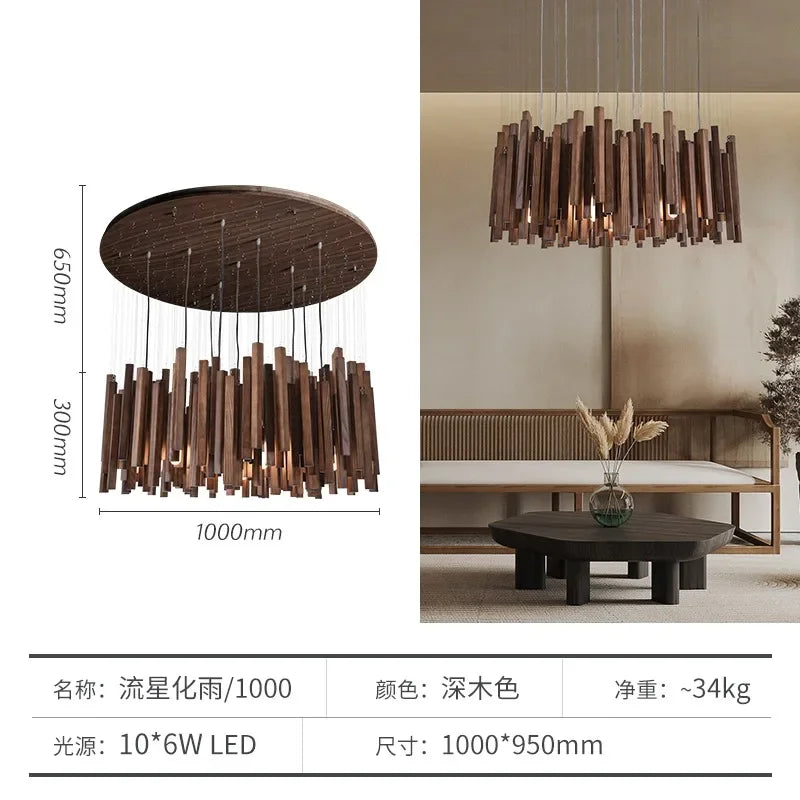 suspension lumineuse bois moderne ligne verticale marron clair finition brillante led scandinave