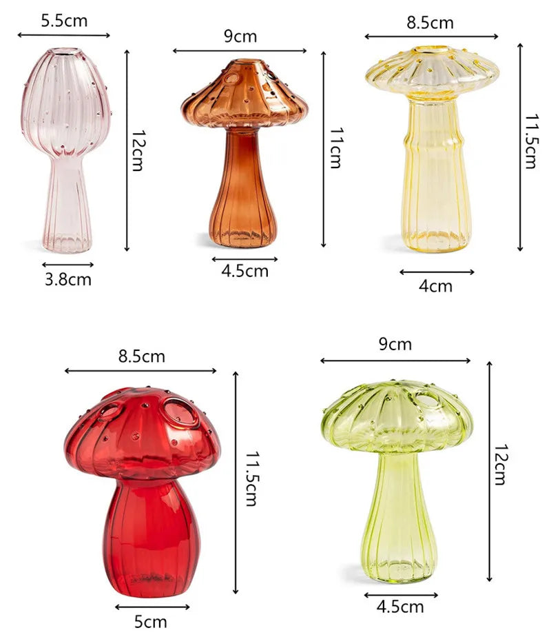 vases champignons transparents couleurs or bleu rose vert rouge jaunes moderne minimaliste