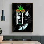 affiche graphique pop art crânes cannabis lettrage noir vert opaque sans cadre