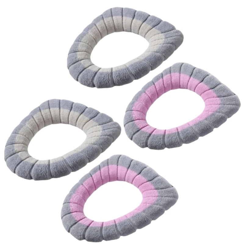 couvre siege toilette gris rose vert rayures horizontales doux confortable adhésif peluche coton