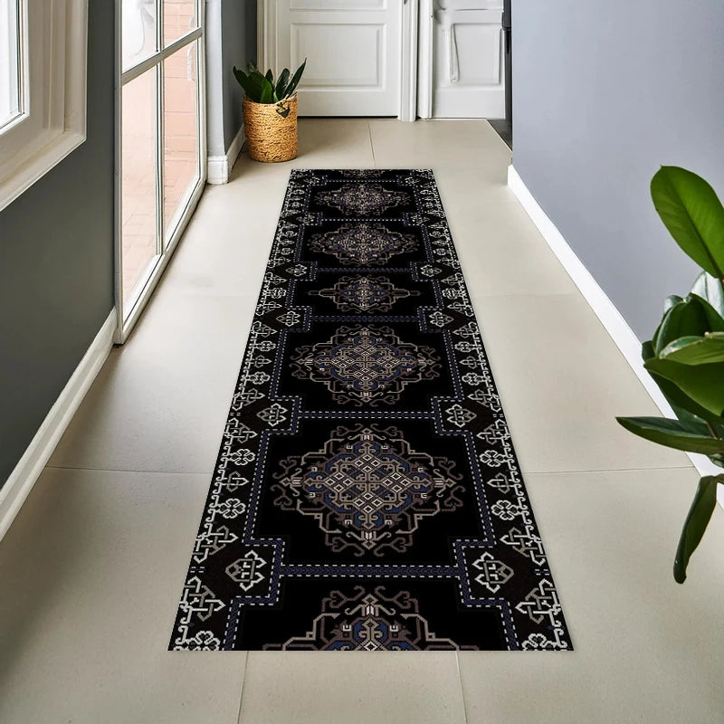 tapis moderne géométrique noir gris beige antidérapant polypropylène polyester salon entrée durable déco