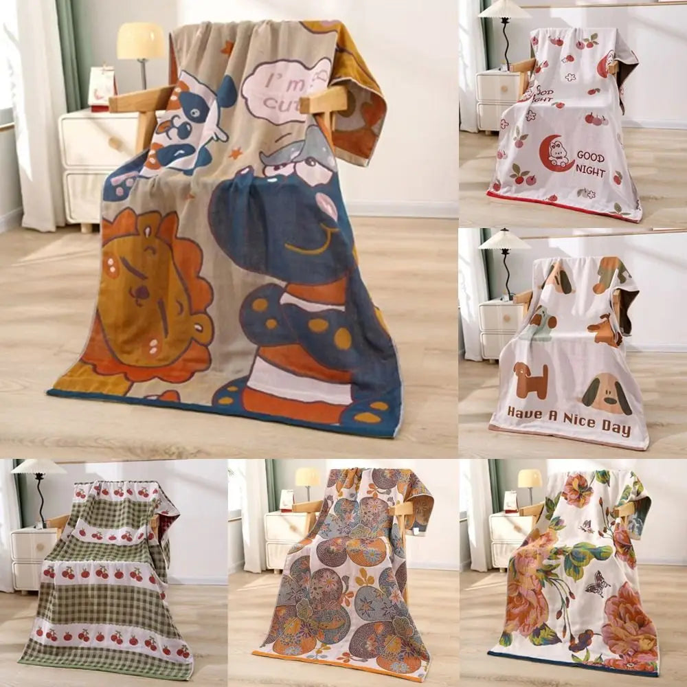 serviette bain douce imprimée double face motif lapins fleurs papillons enfantin multifenctionnelle absorption longue