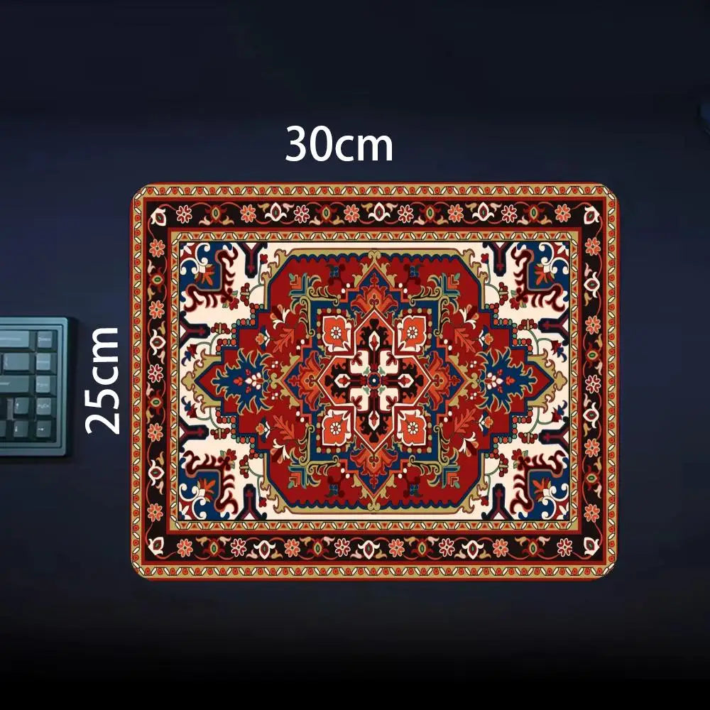 tapis souris caoutchouc rouge ornements floraux bordure ornée adhésif durable traditionnel motifs géométriques