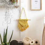 tapisserie macramé jaune franges bohème moderne coton tiges bois opaque