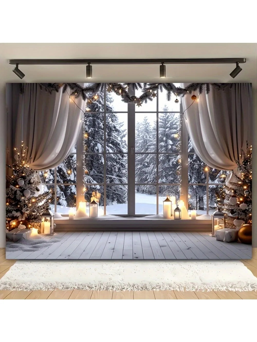 Décoration Noël fenêtre fond filet motifs neige