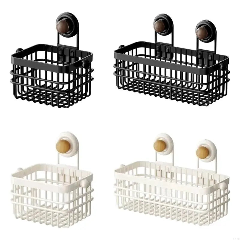 panier rangement mural succion noir blanc grille métallique moderne serviettes bouteilles savon tissus pliable