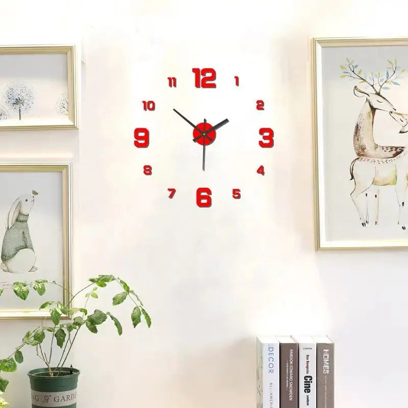 horloge murale moderne minimaliste couleur noir rouge salon décoration murale aiguille numérique acrylique fixations