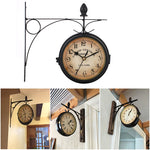 horloge murale double face vintage industrielle cadran transparent effet vieilli gare métal noir