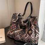 sac main multicolore motif géométrique contemporain réutilisable respectueux environnement pliable multifonction toile poly